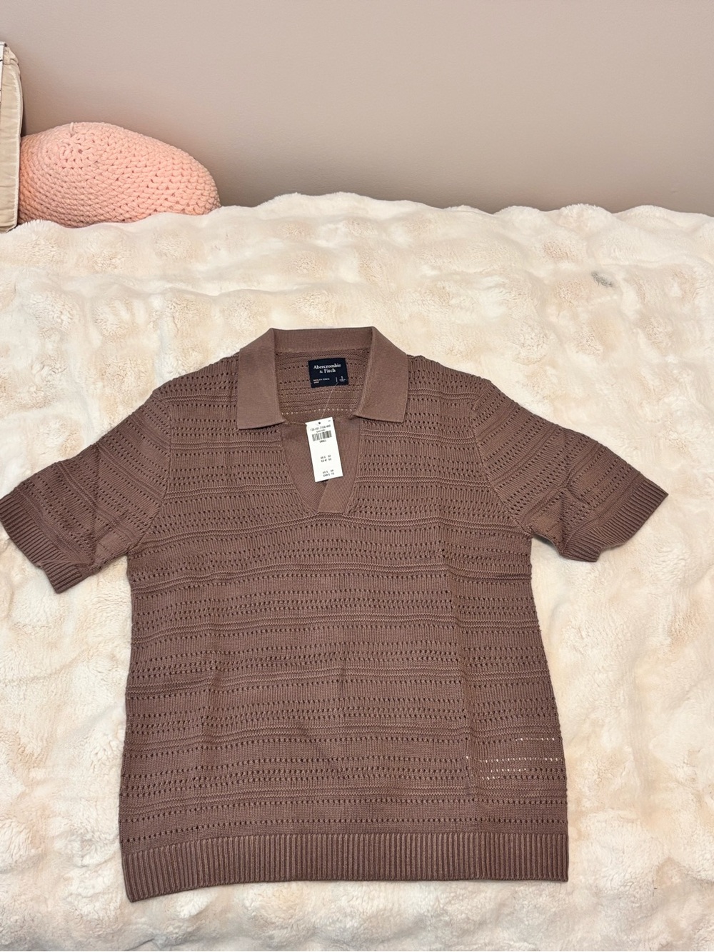 Men's Brown Short-Sleeve Knit Polo Shirt